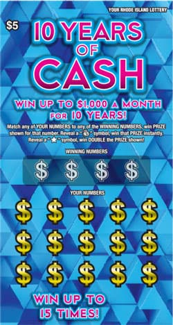 10 YEARS OF CASH scratch-off ticket