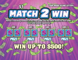 MATCH 2 WIN scratch-off ticket