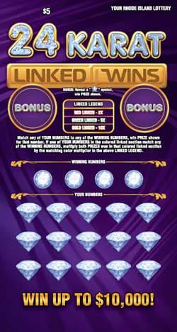 24 KARAT LINKED WINS scratch-off ticket