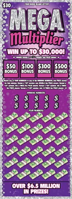 MEGA MULTIPLIER scratch-off ticket