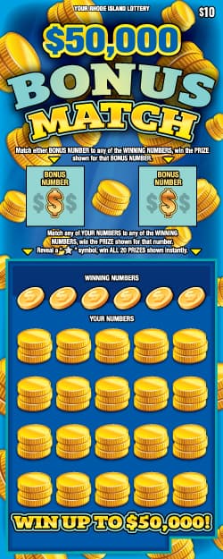 $50,000 BONUS MATCH scratch-off ticket