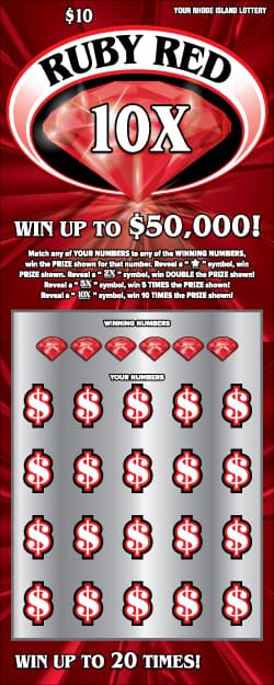 RUBY RED 10X scratch-off ticket