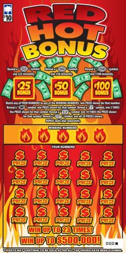 Red Hot Bonus scratch-off ticket