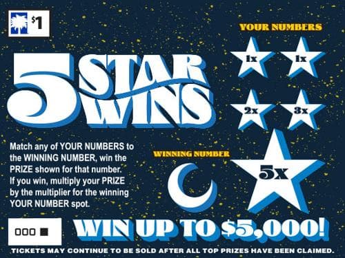 5 Star Wins scratch-off ticket