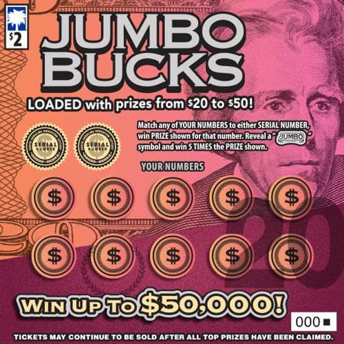 Jumbo Bucks scratch-off ticket