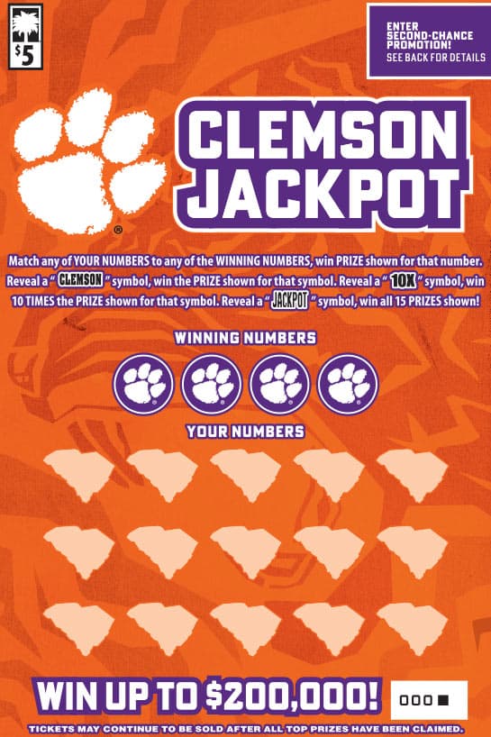 Clemson Jackpot scratch-off ticket