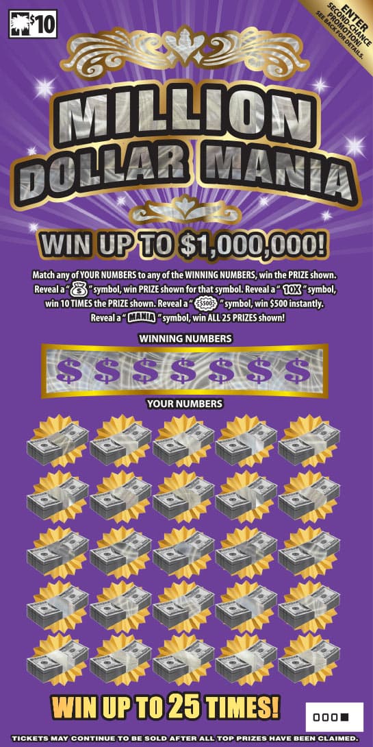 Million Dollar Mania scratch-off ticket