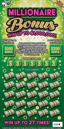 Millionaire Bonus scratch-off ticket