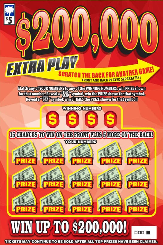 $200,000 Extra Play scratch-off ticket