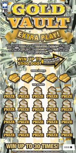Gold Vault Extra Play scratch-off ticket