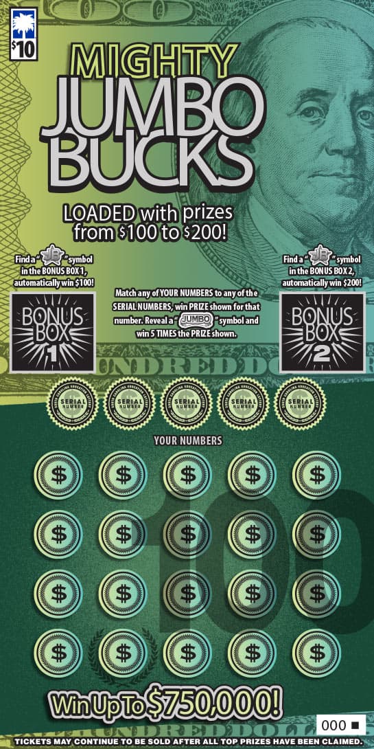Mighty Jumbo Bucks scratch-off ticket