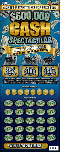 $600,000 Cash Spectacular scratch-off ticket