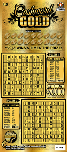 Cashword Gold scratch-off ticket