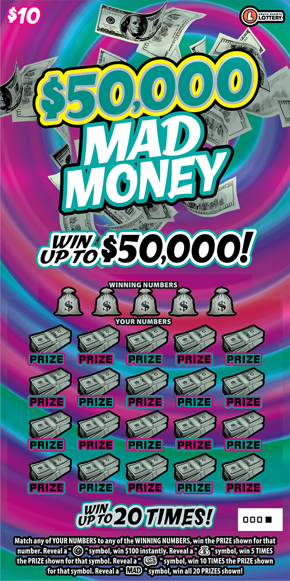 $50,000 Mad Money scratch-off ticket