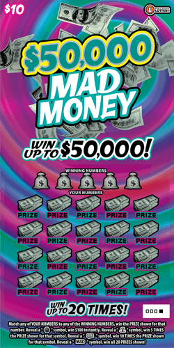$50,000 Mad Money scratch-off ticket