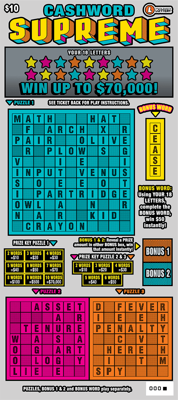 Cashword Supreme scratch-off ticket