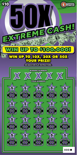 50X Extreme Cash scratch-off ticket
