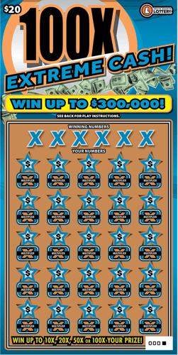 100X Extreme Cash scratch-off ticket