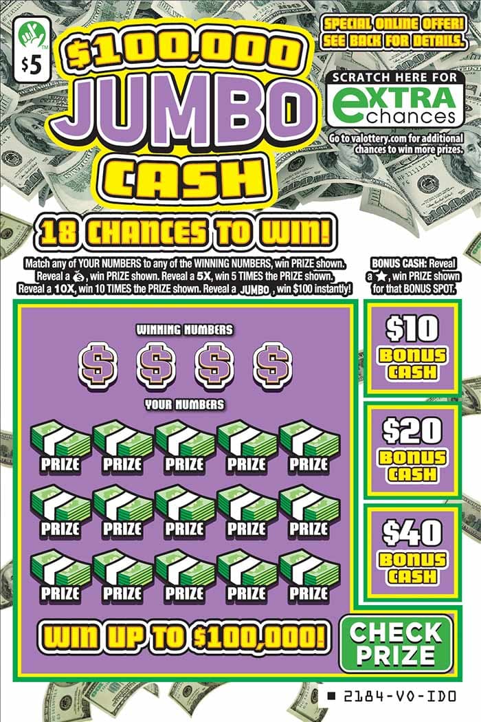 $100,000 Jumbo Cash scratch-off ticket