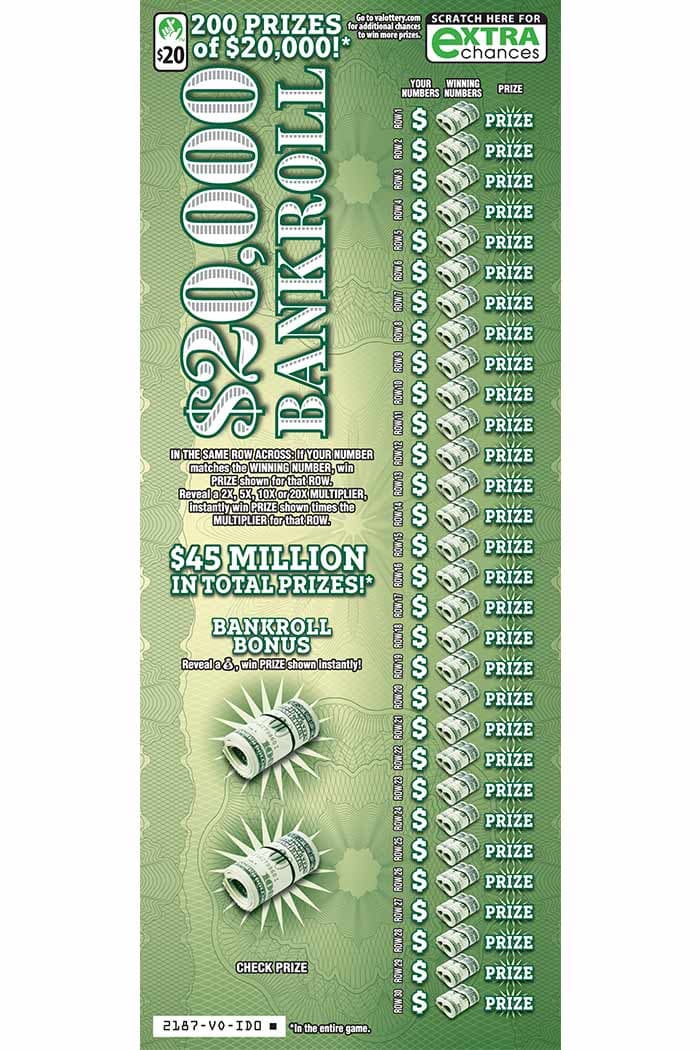 $20,000 Bankroll scratch-off ticket
