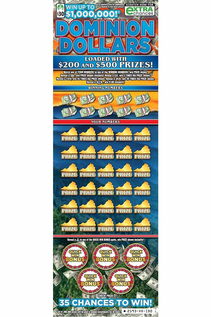 Dominion Dollars scratch-off ticket