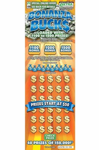 Bonanza Buck$ scratch-off ticket