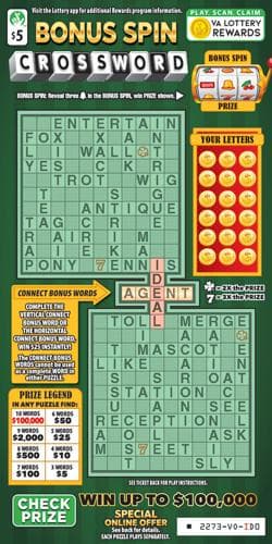 BONUS SPIN CROSSWORD scratch-off ticket