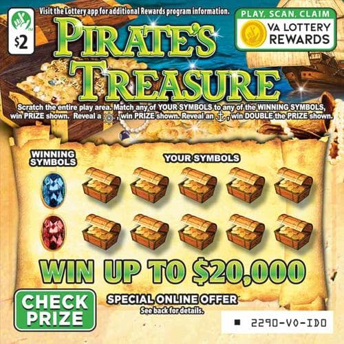 Pirates Treasure scratch-off ticket