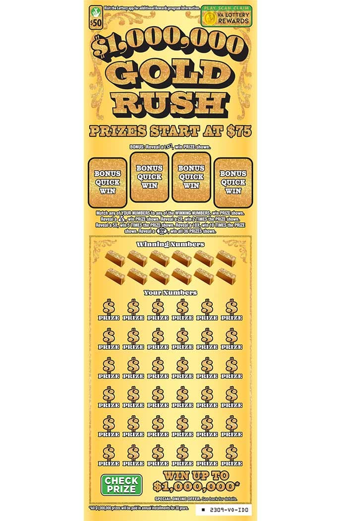 $1,000,000 GOLD RUSH scratch-off ticket