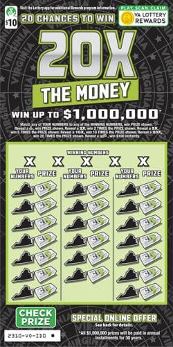 20X The Money scratch-off ticket