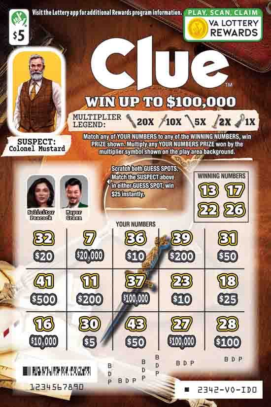 CLUE scratch-off ticket