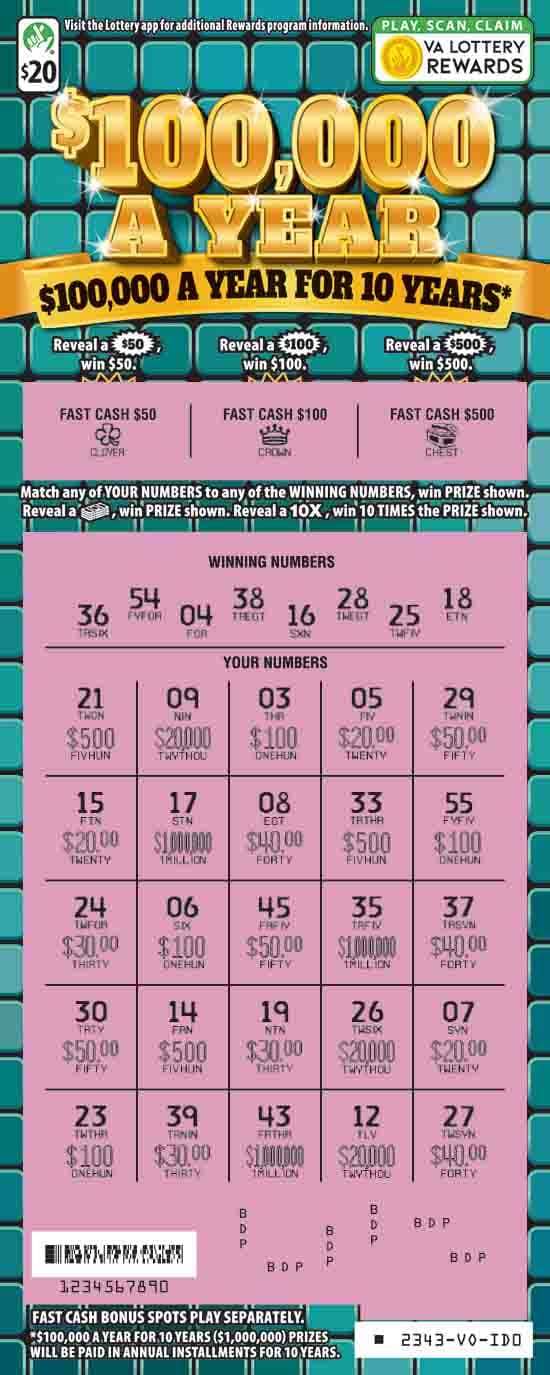 $100,000 A YEAR scratch-off ticket