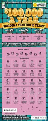 $100,000 A YEAR scratch-off ticket
