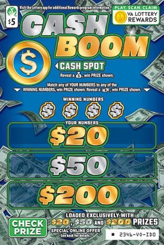 Cash Boom scratch-off ticket