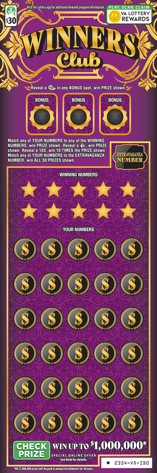 WINNERS CLUB scratch-off ticket