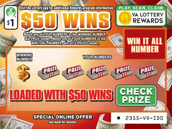 $50 WINS scratch-off ticket