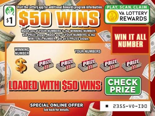 $50 WINS scratch-off ticket