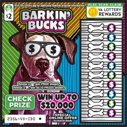 BARKIN BUCKS scratch-off ticket