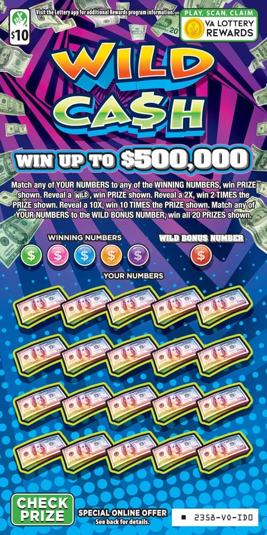 WILD CASH scratch-off ticket