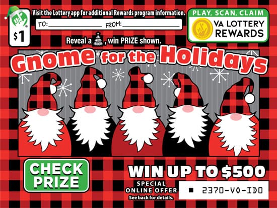 Gnome for the Holidays scratch-off ticket