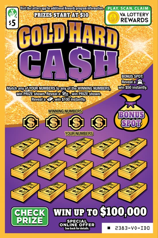 GOLD HARD CASH scratch-off ticket