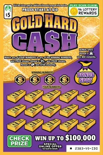 GOLD HARD CASH scratch-off ticket