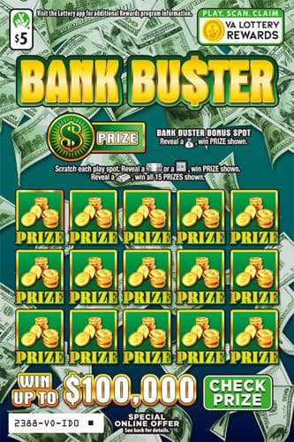 BANK BUSTER scratch-off ticket