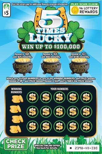 5 TIMES LUCKY scratch-off ticket