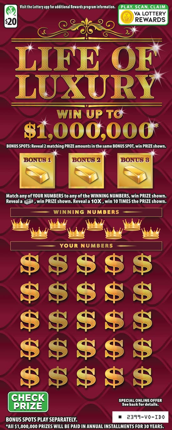 LIFE OF LUXURY scratch-off ticket