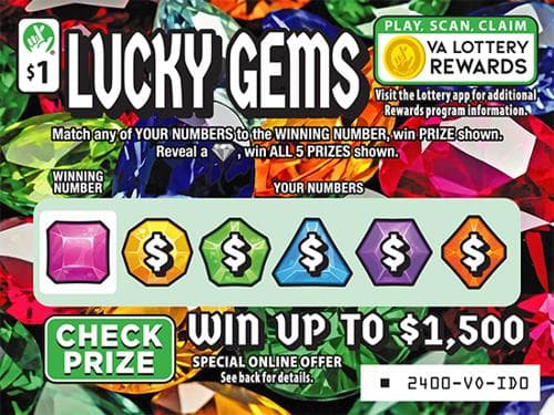 Lucky Gems scratch-off ticket