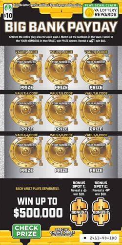 BIG BANK PAYDAY scratch-off ticket