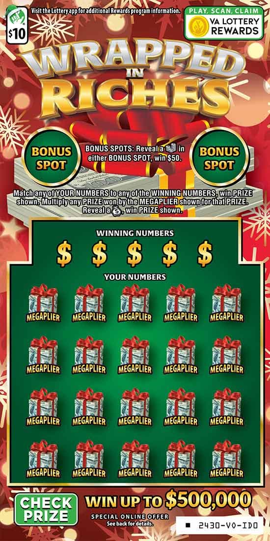 WRAPPED IN RICHES scratch-off ticket