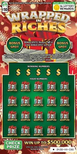 WRAPPED IN RICHES scratch-off ticket