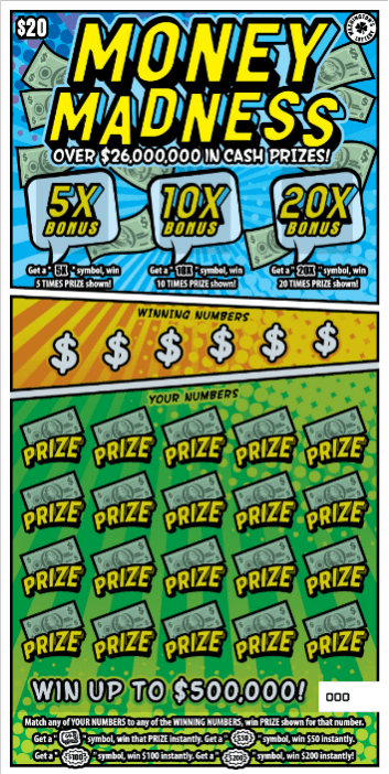 MONEY MADNESS scratch-off ticket
